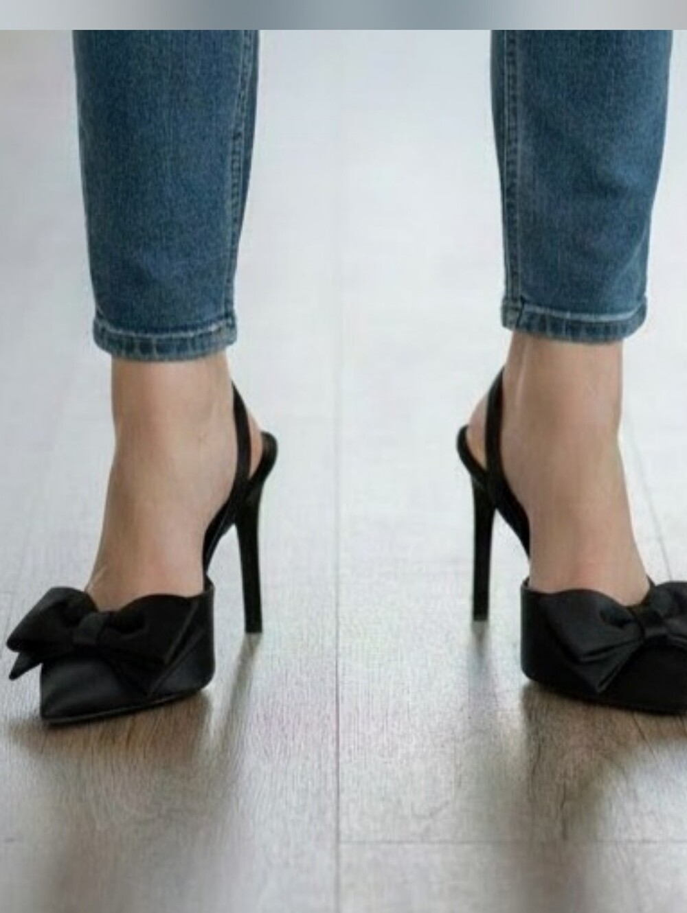 Zara Black Bow Accent Women's Slingback Heels